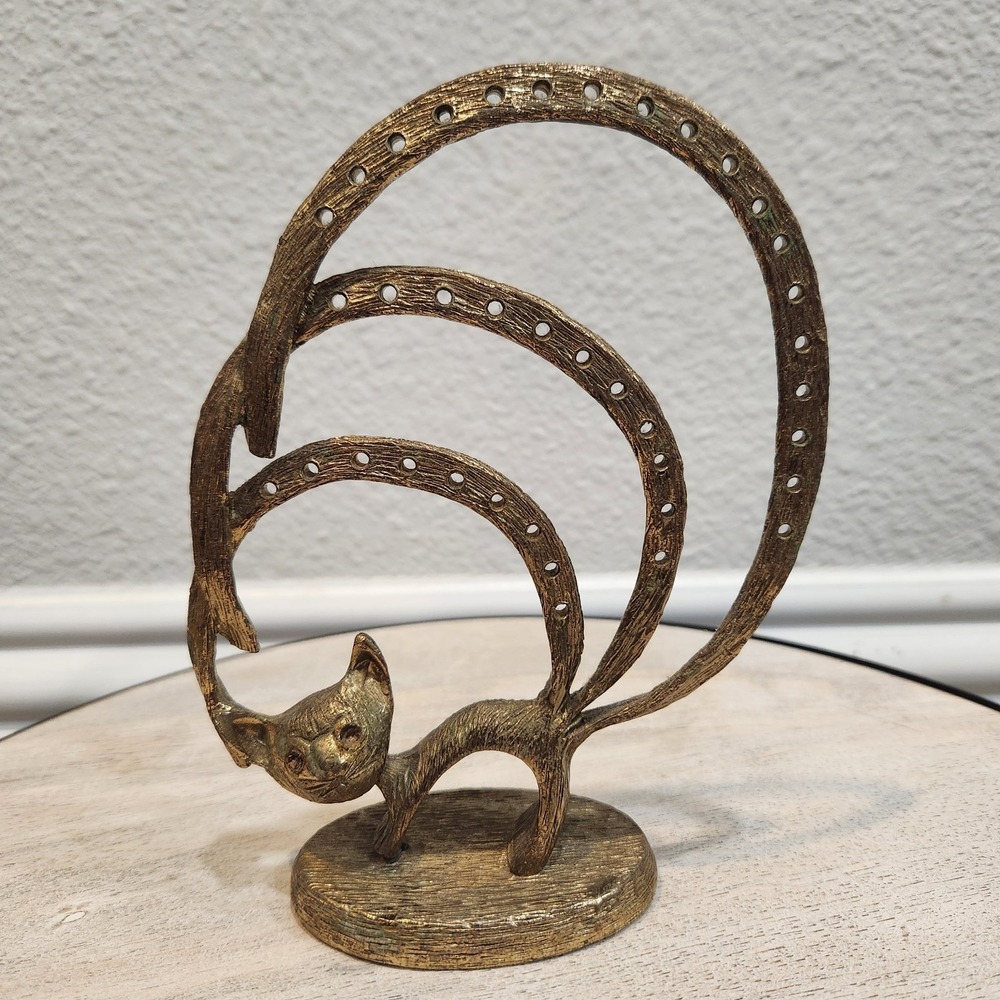 MCM 1950s BUCKLERS Gold Tone Brass Cast Metal Cat Siamese Earring Holder Display